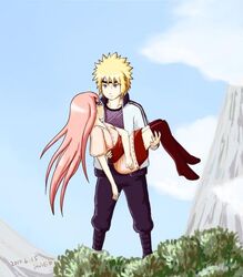  blonde_hair blue blue_eyes blueeyes breasts breasts couple eyes hair i mewta mojo mountain namikaze_minato naruto naruto_shippuuden pink say uzumaki_kushina 