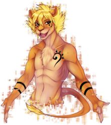  alpha_channel anthro bardju felid franko_(negy) glitch hi_res lion looking_at_viewer male mammal nude open_mouth pantherine simple_background smile solo tattoo transparent_background 