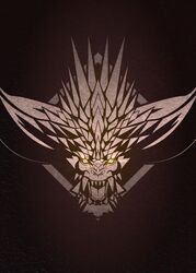  absurdres glowing glowing_eyes highres logo monster monster_hunter:_world monster_hunter_(series) nergigante no_humans open_mouth red_eyes simple_background symbol tacuyanjun the_witcher_(series) the_witcher_3 thorns 