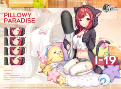  ;o animal_ears animal_hood azur_lane bird black_hoodie breasts cat_ears cat_tail chick choker cleavage commentary crop_top crop_top_overhang expressions fake_animal_ears female grey_shorts groin hood hoodie hugging_object i-19_(azur_lane) i-19_(pillowy_paradise)_(azur_lane) komeshiro_kasu large_breasts long_hair long_sleeves looking_at_viewer loungewear manjuu_(azur_lane) midriff navel official_alternate_costume official_art one_eye_closed parted_lips pillow pillow_hug red_eyes red_hair ribbon sakura_empire_(emblem) second-party_source seiza shirt short_shorts shorts sitting solo stomach tail tail_ornament tail_ribbon thighhighs thighs torpedo white_shirt white_thighhighs 