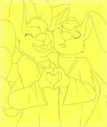  absurd_res angel angel_gabby angel_hare angel_hare_(the_east_patch) angel_zaggy anthro arm_around_shoulders duo feathered_wings feathers female gesture hand_heart hare hi_res hug jaylus_t_meowstic lagomorph leporid male mammal rabbit romantic romantic_couple simple_background smile tagme the_east_patch wings yellow_background 