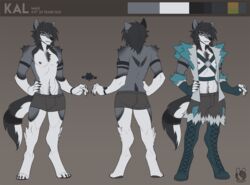  anthro bottomwear canid canine canis clothed clothing digitigrade fetalstar fur grey_body grey_fur kal_(kallaidyaus) male mammal model_sheet shorts solo standing topless underwear wolf 