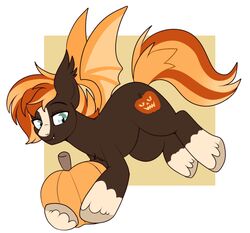  bat_pony bat_wings black_body cutie_mark ear_tuft equid fan_character fangs feral flying food fruit half-closed_eyes hasbro holding_food holding_object hooves jack&#039;o&#039;lantern_(oc) lulubell male mammal mane membrane_(anatomy) membranous_wings my_little_pony narrowed_eyes orange_mane orange_tail plant pumpkin smile solo tail tan_body teeth tuft wings 