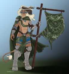  2019 abs anthro armor banner barbarian battle_flag belly belt black_hair bodypaint bottomwear bracers brooch brown_body brown_fur brown_hair cape clothing countershade_face countershade_torso countershading dark_hair digital_media_(artwork) digitigrade eyebrows felid flowing_hair full-length_portrait fur gradient_background greaves green_cape green_clothing hair hi_res highlights_(coloring) holding_object jaycen keisha_makainn lion loincloth long_hair looking_at_viewer male mammal melee_weapon mouth_closed navel nonbinary_(lore) pantherine pecs platinum_blonde platinum_blonde_hair platinum_hair portrait pupils shaded simple_background slit_pupils solo spaulder sword tail tail_tuft tan_belly tuft war_paint warpaint warrior weapon white_eyebrows wind_in_hair windswept_hair woad yellow_eyes 