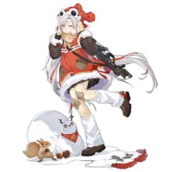  acorn animal animal_hat aug_para_(fragrant_white_bouquet)_(girls&#039;_frontline) aug_para_(girls&#039;_frontline) bad_link bandana blush bullpup dress female food full_body fur-trimmed_dress fur_trim girls&#039;_frontline grey_hair gun gun_sling hands_on_own_head hat heavy_breathing highres holding holding_food kanji leg_up long_hair long_sleeves looking_at_viewer nut_(food) official_alternate_costume official_art one_eye_closed open_mouth pinecone red_bandana red_dress red_hat shoes smile smile_(mm-l) snow snowman solo squirrel steyr_aug_para submachine_gun teeth transparent_background twintails vertical_foregrip very_long_hair weapon winter_clothes yellow_eyes 