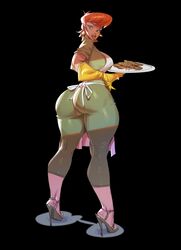  apron ass bare_calves black_background breasts bubble_butt busty butt calves capri_pants cartoon_network clothed cookies dat_ass dexter&#039;s_laboratory dexter&#039;s_mom earrings feet female female_only food footwear gloves green_eyes high_heels hourglass_figure huge_ass human inputwo large_breasts looking_back mature mature_female milf open_mouth orange_hair pants short_hair solo thick_thighs tight_clothes tight_clothing toes tongue tongue_out voluptuous wide_hips 