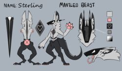  3_toes 4_fingers absurd_res anthro base_used biped english_text feet fingers hi_res honeymoss_(artist) male mantled_beast model_sheet open_mouth solo standing sterling_(sterlingprimo) sterlingprimo text toes tongue tongue_out 