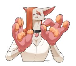  absurd_res alpha_channel anthro badroy border clothed clothing domestic_cat felid feline felis female hair hair_over_eye hand_fetish hand_focus handpaw hi_res hyper hyper_hands just_right mammal manya_(badroy) meme one_eye_obstructed orange_hair pawpads paws simple_background solo transparent_background transparent_border 