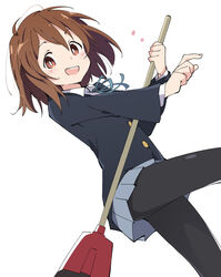  bad_id bad_pixiv_id black_pantyhose blue_jacket blue_skirt bright_pupils broom broom_guitar brown_eyes brown_hair commentary_request female hirasawa_yui ixy jacket k-on! pantyhose pleated_skirt sakuragaoka_high_school_uniform school_uniform short_hair simple_background skirt smile solo unconventional_guitar upper_body white_background white_pupils winter_uniform 