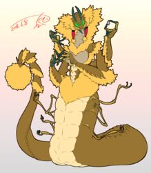  10_arms 2016 4_fingers 6_eyes anthro arthropod breasts brown_body brown_exoskeleton brown_fur claws exoskeleton featureless_breasts female fingers fur green_eyes karatachi legless mandibles multi_arm multi_eye multi_limb non-mammal_breasts nude signature solo tail tail_tuft tuft 