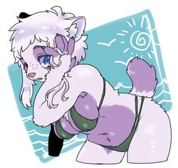  bikini blue_eyes female furry powderkona purple_hair solo swimsuit 