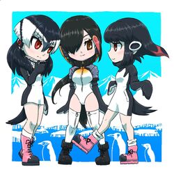  1:1 2017 absolute_territory adelie_penguin adelie_penguin_(kemono_friends) adolescent ambiguous_gender animal_humanoid arctic armwear avian avian_humanoid biped bird bird_humanoid black_body black_feathers black_hair black_tail blonde_hair blush boots border breast_size_difference breasts brown_eyes chinstrap_penguin chinstrap_penguin_(kemono_friends) clothed clothing digital_drawing_(artwork) digital_media_(artwork) dress elbow_gloves electronics emperor_(kemono_friends) emperor_penguin eye_contact eyebrows eyelashes feathers female female_focus feral footwear front_view frown fully_clothed glistening glistening_hair gloves group hair hair_over_eye handwear headphones highlights_(coloring) humanoid humanoid_focus jacket japanese kemono_friends knock-kneed legwear leotard light light_body light_skin lighting looking_at_another looking_at_viewer medium_breasts mountain multicolored_hair on_one_leg one_eye_obstructed outside_border penguin penguin_humanoid raised_leg red_eyes red_hair red_highlights shadow side_view small_breasts smile socks standing suspicious tail tail_feathers tan_body tan_skin thigh_gap thigh_highs thinking topwear two_tone_hair water white_border white_hair young zipper zipper_leotard いちにの 