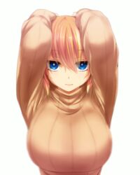  animated arms_up blonde_hair blue_eyes breasts dancing expressionless female hands_on_own_head large_breasts looking_at_viewer original photoshop ribbed_sweater setana shaking_breasts short_hair simple_background solo stroke_(animator) sweater watarui white_background 