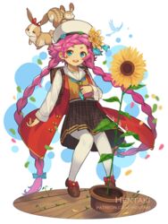  :d animal artist_name beret blue_eyes blue_flower blue_neckwear bow braid brown_footwear brown_shirt brown_skirt commentary dragalia_lost female flower green_footwear hat hentaki jacket long_sleeves looking_at_viewer low_twintails maribelle_(dragalia_lost) open_clothes open_jacket open_mouth pantyhose pink_hair plaid plaid_skirt plant pleated_skirt potted_plant rabbit red_bow red_jacket round_teeth sailor_collar school_uniform serafuku shirt shoes short_eyebrows skirt smile solo squirrel sunflower teeth thick_eyebrows twin_braids twintails upper_teeth_only watermark web_address white_hat white_pantyhose white_sailor_collar yellow_flower 