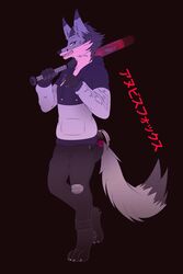  2:3 absurd_res anthro baseball_bat bat_(object) canid canine cigarette clothed clothing digital_media_(artwork) dipstick_ears dipstick_tail ear_markings fox fur hi_res looking_at_viewer male mammal markings mr.kitsune_(naitokitsune) multicolored_ears multicolored_tail naitokitsune open_mouth smile smoke smoking solo sweater tail tail_markings topwear white_body white_fur 