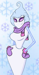  absurd_res animate_inanimate blue_hair cartoon_network courage_the_cowardly_dog elemental_creature elemental_humanoid eyeshadow female h2o589 hair hi_res humanoid ivana_(courage_the_cowardly_dog) makeup mineral_fauna mineral_humanoid not_furry purple_eyes scarf snow snow_creature snow_humanoid snowman solo white_body white_skin 