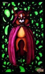  abstract_art anthro bear clothed clothing craftyandy featureless_crotch floating hi_res horn looking_at_viewer mammal red_eyes robe signature solo traditional_media_(artwork) 