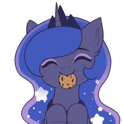  1_horn 2026 2d_animation animated black_tiara closed_smile cookie crown digital_drawing_(artwork) digital_media_(artwork) ear_tuft equid equine eyelashes eyeshadow female female_feral feral flat_colors food friendship_is_magic front_view grey_body hair happy hasbro headgear hi_res horn long_hair makeup mammal monotone_background mouth_closed mouth_hold my_little_pony mythological_creature mythological_equine mythology nnalyart princess_luna_(mlp) purple_eyeshadow purple_hair shaking simple_background smile solo sparkles sparkling_hair spiral_horn tiara tuft unicorn white_background 