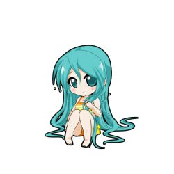  aqua_eyes aqua_hair barefoot bikini black_outline blush chibi chibi_only closed_mouth female frown full_body game_asset hand_on_own_chest hatsune_miku hatsune_miku_graphy_collection knees_up long_hair looking_at_viewer orange_bikini outline raised_inner_eyebrows sitting solo striped_bikini striped_clothes swimsuit transparent_background very_long_hair vocaloid wet wet_hair yellow_bikini 