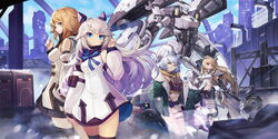  animal_ears armor evelynn_(final_gear) final_gear garter horns margaret_(final_gear) mecha mecha_musume megane thighhighs veronica_(final_gear) weapon 