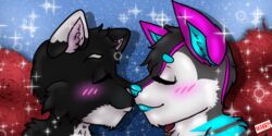  blush boyfriend-girlfriend brickzero canid canine canis domestic_cat felid feline felis female flower icon kissing littlemissburton male male/female mammal plant relationship rose_(flower) sparkles wolf yozora 