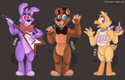  2019 animatronic anthro avian bear bird bonnie_(fnaf) bow_(feature) bow_tie chica_(fnaf) chicken clothing female five_nights_at_freddy&#039;s freddy_(fnaf) galliform gallus_(genus) group hat headgear headwear lagomorph leporid machine mammal phasianid rabbit robot scottgames simple_background text top_hat toy-bonnie url 