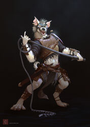  amarian anthro armor barefoot biped bottomwear claws clothing digitigrade ear_piercing ear_ring feet fur gnoll hi_res hyena loincloth looking_at_viewer male mammal mask melee_weapon midriff open_mouth piercing ring_piercing sharp_teeth smile solo sword teeth toe_claws weapon whip white_body white_fur 