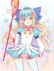  :d blonde_hair blue_bow blue_dress blue_gloves blue_hair bow commentary_request cupcake dress female food frilled_bow frills gloves hair_between_eyes hairbow heart holding holding_staff kuroe_(sugarberry) layered_sleeves little_alice_(wonderland_wars) long_hair long_sleeves multicolored_hair open_mouth panties photoshop_(medium) pink_bow puffy_short_sleeves puffy_sleeves red_eyes round_teeth short_over_long_sleeves short_sleeves smile solo staff standing star_(symbol) striped_background striped_clothes striped_thighhighs teeth thighhighs two-tone_hair underwear upper_teeth_only vertical-striped_clothes vertical-striped_thighhighs very_long_hair white_panties wide_sleeves wonderland_wars 