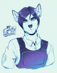  2019 absurd_res anthro armor black_hair canid canine canis clothed clothing digital_media_(artwork) ear_piercing ear_ring hair hi_res katerezonate looking_at_viewer male mammal piercing ring_piercing simple_background solo wolf 