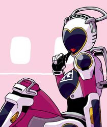  araishisu bad_id bad_pixiv_id crossed_legs female finger_to_mouth handlebar humanoid_robot lipstick makeup no_eyes red_lips ressha_sentai_toqger robot sitting solo super_sentai wagon_(ressha_sentai_toqger) 