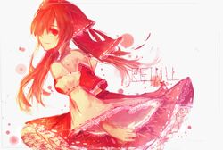  artist_name bow character_name commentary_request detached_sleeves female framed frilled_skirt frills hair_over_one_eye hairbow hakurei_reimu lace lace-trimmed_hair_ornament lace-trimmed_shirt lace-trimmed_skirt lace-trimmed_sleeves lace_trim light long_hair looking_at_viewer looking_back paint_splatter red_eyes red_skirt red_theme ribbon-trimmed_sleeves ribbon_trim shirt sidelocks skirt smile solo tokyo_(artist) touhou white_background 