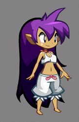  alternate_hairstyle animated animated barefoot big_hair bloomers crop_top crop_top_overhang female hair_down idle_animation long_hair lowres matt_bozon midriff navel official_art pajamas pointy_ears purple_hair shantae shantae_(series) smile solo underwear very_long_hair 