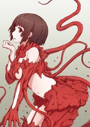  alien black_hair bob_cut commentary_request female gauna gauna_491 gradient_background monster_girl placenta_(sidonia_no_kishi) profile red_eyes ruka_(naritayuzu) short_hair sidonia_no_kishi solo spoilers tentacle 