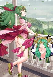  2girls ass blush breasts commission cosplay dress fire_emblem fire_emblem:_mystery_of_the_emblem fire_emblem:_three_houses fire_emblem_awakening fire_emblem_heroes flower green_eyes green_hair hair_flower hair_ornament highres igni_tion jewelry long_hair medium_breasts multiple_girls official_alternate_costume panties pantyshot pink_dress pointy_ears ponytail red_panties rhea_(fire_emblem) short_dress sleeveless sleeveless_dress smile thighs thong tiara tiki_(adult)_(fated_divinity)_(fire_emblem) tiki_(adult)_(fire_emblem) tiki_(fire_emblem) tiki_(young)_(fire_emblem) tiki_(young)_(fire_emblem)_(cosplay) underwear upskirt 