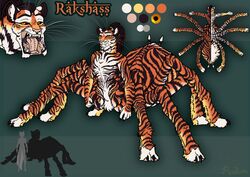  absurd_res anthro arachnid arthropod digital_media_(artwork) english_text felid hair hi_res hybrid male mammal model_sheet multi_limb muscular nude open_mouth pantherine rakshass rinkamo simple_background smile solo spider standing taur teeth text tiger 