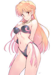  bandeau blonde_hair breasts brown_eyes cleavage commentary_request commission cowboy_shot dragon_quest dragon_quest_dai_no_daibouken earrings female highres jewelry large_breasts long_hair looking_at_viewer matsuda_(matsukichi) navel neck_ring pixiv_commission princess_leona simple_background smile solo standing stomach strapless thighs very_long_hair white_background 