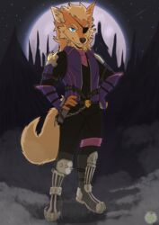  absurd_res anthro arcanine canid canine chains clothing costume eye_patch eyewear generation_1_pokemon halloween halloween_costume hi_res holidays honeydew_stars male mammal moon nintendo pokemon pokemon_(species) solo star_fox steele steele_o&#039;connell wolf_o&#039;donnell 