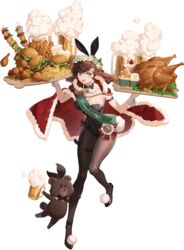  animal_ears bear beer_mug black_bow black_bowtie black_leotard bow bowtie braid breasts brown_hair brown_pantyhose bunny_bunny_(reverse:1999) burger cake cape cheese chicken_(food) chicken_leg cleavage cup cupcake detached_collar female food fur-trimmed_cape fur_trim green_sash hairbow head_wreath highres holding holding_tray hot_dog large_breasts leotard lettuce looking_at_viewer mug official_art open_mouth pantyhose playboy_bunny rabbit_ears rabbit_tail red_bow red_cape reverse:1999 sash skewer smile solo standing standing_on_one_leg tachi-e tail third-party_source too_much_food transparent_background tray turkey_(food) twin_braids wrist_cuffs 