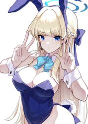  absurdres animal_ears bare_shoulders blonde_hair blue_archive blue_eyes blue_halo blue_leotard bow bowtie breasts cleavage closed_mouth detached_collar double_w expressionless fake_animal_ears fake_tail female gashitani hair_intakes hairband halo hands_up headset highres leotard long_hair looking_at_viewer medium_breasts microphone playboy_bunny rabbit_ears rabbit_tail solo strapless strapless_leotard tail toki_(blue_archive) toki_(bunny)_(blue_archive) upper_body very_long_hair w wrist_cuffs 