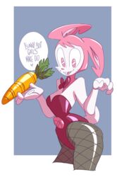  2017 4_fingers alternate_species android anthro ass bbc-chan big_butt bow_(feature) bow_tie breasts buckteeth bunny_costume carrot cleavage clothed clothing costume digital_media_(artwork) english_text female fingers fishnet_clothing food furrification hair heart_symbol jenny_wakeman lagomorph leotard leporid looking_at_viewer machine mammal metal_skin my_life_as_a_teenage_robot nickelodeon pennicandies pink_eyes pink_hair plant pose rabbit robot solo standing teeth text vegetable whiskers 