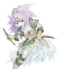  anthro armor bottomwear canid canine clothed clothing digital_media_(artwork) feathers female footwear fully_clothed fur gloves hair handwear horn inner_ear_fluff kemono knife kunugi looking_at_viewer mammal mana_(series) scabbard sierra_(mana) simple_background skirt smile solo square_enix tuft weapon white_body white_fur young young_anthro 