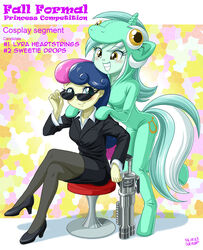  2girls bonbon_(my_little_pony) gun lyra_heartstrings multiple_girls my_little_pony my_little_pony_equestria_girls my_little_pony_friendship_is_magic personification tagme uotapo 