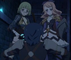  1boy 2girls acura_toru blonde_hair glasses hitsugi_no_chaika long_hair multiple_girls pink_hair screencap short_hair tooru_acura toru_acura viivi_holopainen zita_brusasco 