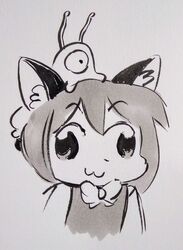  1_eye :3 alien animal_humanoid black_and_white brain_slug cat_humanoid chen_(touhou) comedy_central crossover derp_eyes duo felid felid_humanoid feline feline_humanoid female futurama gastropod goo_creature hair humanoid mammal mammal_humanoid mind_control mollusk monochrome reaction_image smekbo touhou 