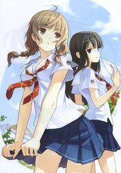  2girls cloud clouds futami_eriko highres kimi_kiss mizusawa_mao multiple_girls school_uniform seifuku serafuku sky 