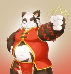  2020 anthro bear belly black_body black_fur bottomwear bulge clothing fanfan fur giant_panda hi_res kemono loincloth male mammal overweight overweight_anthro overweight_male solo sortieready white_body white_fur 