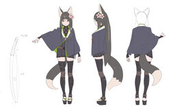  animal_ears arm_at_side belt black_legwear black_skirt blunt_bangs brown_belt capelet closed_mouth enkyo_yuuichirou female flower fox_ears fox_tail full_body grey_capelet hair_between_eyes hair_flower hair_ornament high-waist_skirt katana kitsunegasaki_tametsugu_(tenka_hyakken) long_hair looking_at_viewer miniskirt multiple_views official_art orange_eyes pink_flower platform reference_sheet sandals skirt stirrup_legwear sword tail tenka_hyakken thighhighs toeless_legwear weapon zettai_ryouiki 