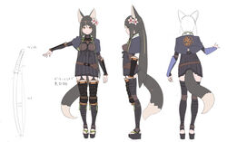  animal_ears arm_at_side armor belt black_legwear black_skirt blunt_bangs breasts brown_belt capelet closed_mouth enkyo_yuuichirou female flower fox_ears fox_tail full_body garter_straps grey_capelet hair_between_eyes hair_flower hair_ornament high-waist_skirt japanese_armor katana kitsunegasaki_tametsugu_(tenka_hyakken) kusazuri long_hair looking_at_viewer medium_breasts miniskirt multiple_views official_art orange_eyes pink_flower platform reference_sheet sandals skirt stirrup_legwear sword tail tenka_hyakken thighhighs toeless_legwear vambraces weapon 