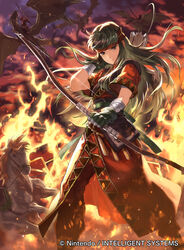  bow_(weapon) company_name copyright_name dragon female fire fire_emblem fire_emblem:_the_binding_blade fire_emblem_cipher gloves green_hair headband holding holding_bow_(weapon) holding_weapon horse long_hair mayo_(becky2006) official_art short_sleeves solo_focus sue_(fire_emblem) weapon wyvern 