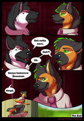 anthro bioluminescence boss canid canine canis comic dialogue digital_media_(artwork) domestic_dog duo english_text fur glowing male mammal tail text zambuka zombie_(character)